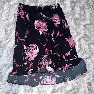 My Michelle Tea Length skirt size small black with pink floral